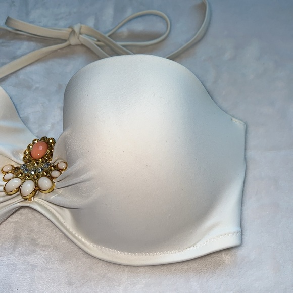 VICTORIA’S SECRET White Strapless Bikini Top w/Rhinestone Jeweled 💎 Piece - Picture 5 of 12